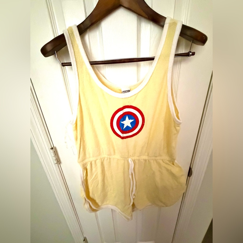 Mudd Yellow Tank Romper with Captain Shield Graphic